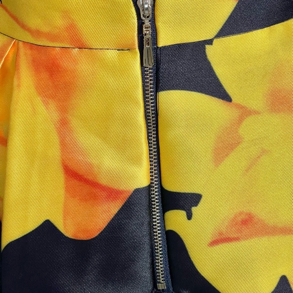 Navy Blue Casual Elegant Long Skirt With Yellow Flowers - Picture 3 of 6